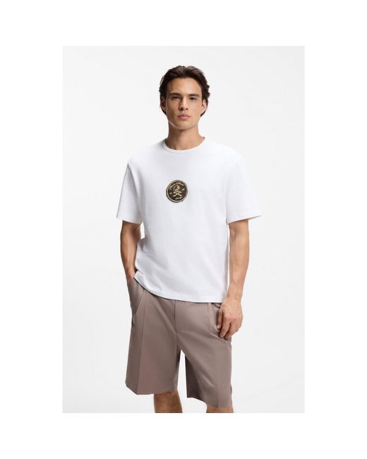 HUGO White Cotton-Jersey T-Shirt With Embroidered Badge for men