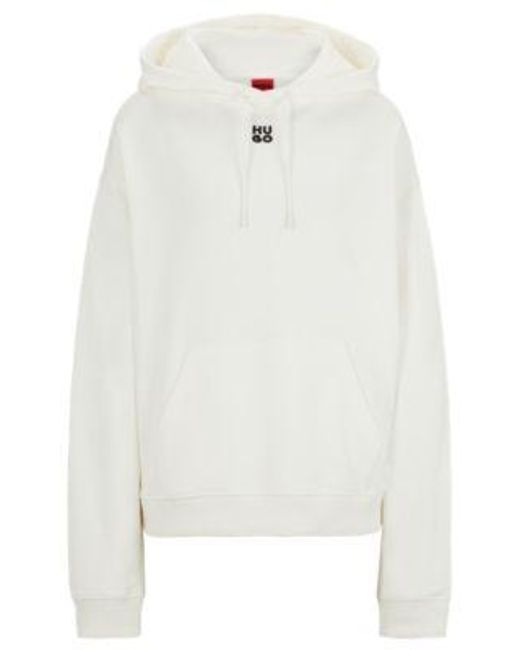 Sweat à capuche en molleton de coton avec logo revisité et poche kangourou HUGO en coloris White