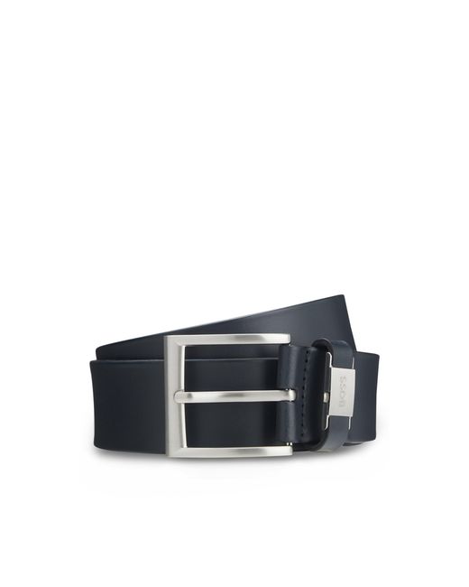 Boss Blue Italian-Leather Belt With Logo Keeper And Brushed Hardware for men