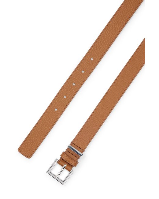 Boss Brown Italian-leather Belt With Polished Silver Hardware