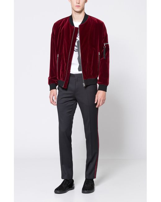Mens red 2025 velvet bomber jacket