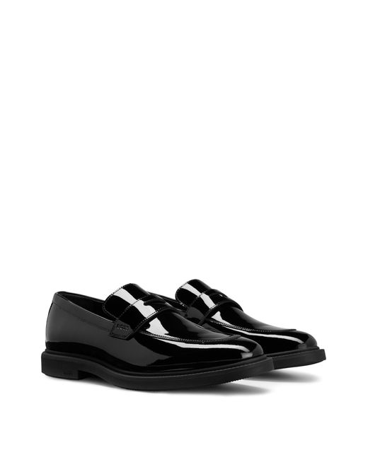 Boss Patent-leather Loafers With Black-and-gold Logo Detail for men