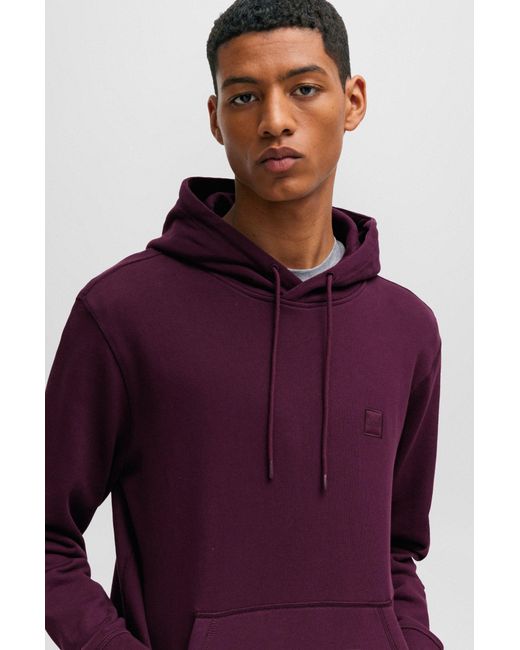 Boss Purple Cotton-terry Hoodie With Logo Patch for men
