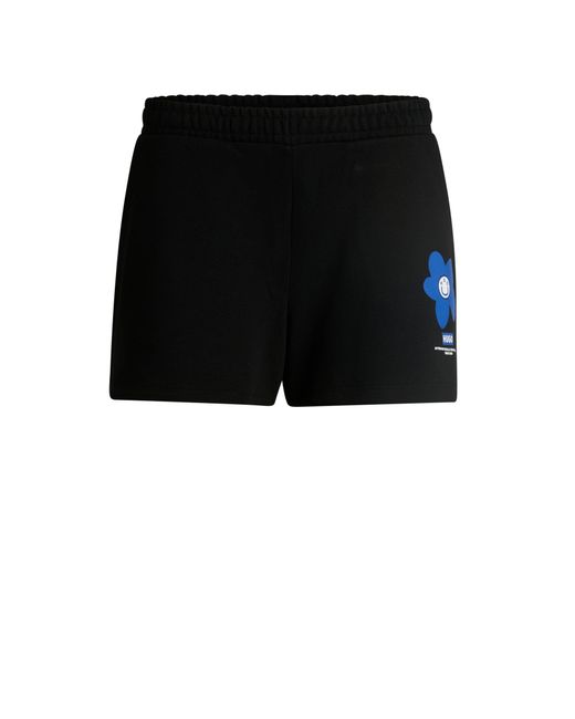 HUGO Black Cotton-terry Shorts With New-season Logo Story