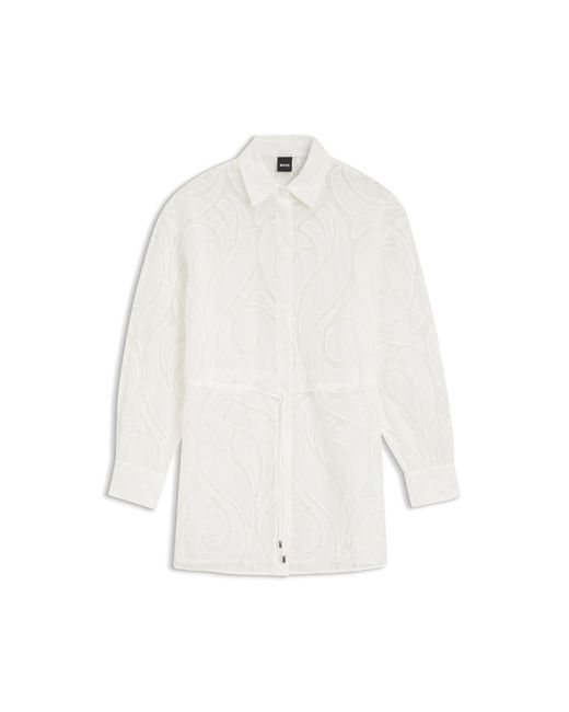 Boss White Regular-Fit Blouse With Embroidered Flowers