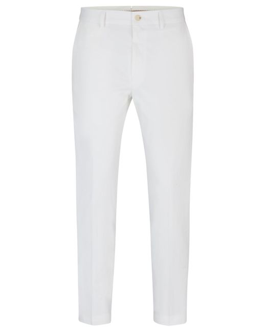 Boss White Slim-fit Trousers In Cotton, Silk And Stretch for men