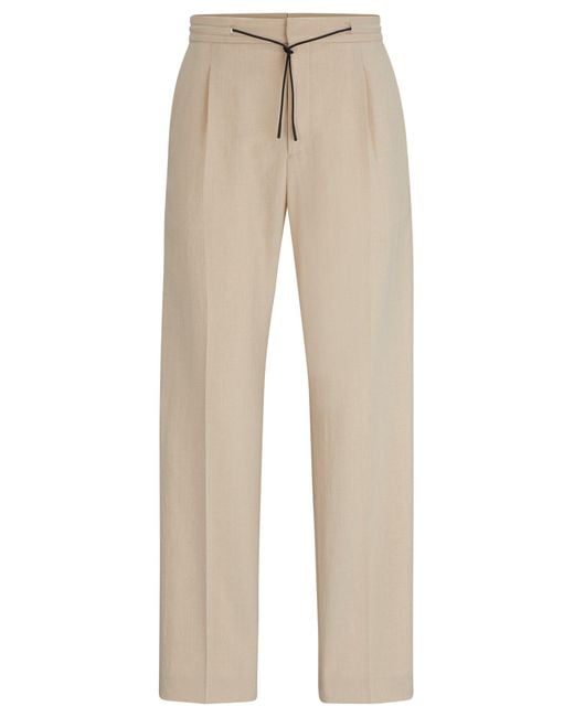 HUGO Natural Modern-fit Trousers In Linen-look Material for men