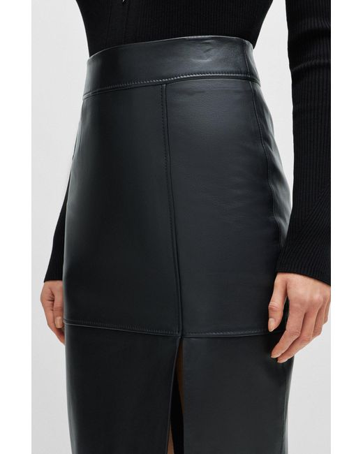 Boss Black Slim-fit Pencil Skirt In Grained Leather