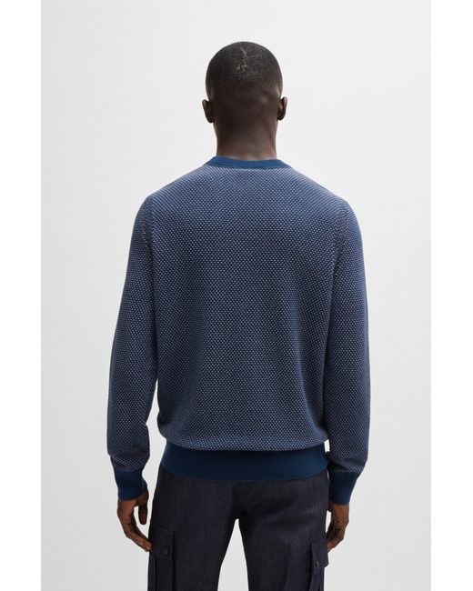 Boss Blue Cotton-blend Sweater With Two-tone Structure for men