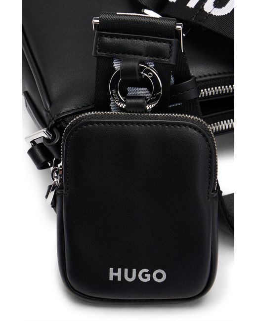 HUGO Black Crossbody Bag With Detachable Pouches And Debossed Branding