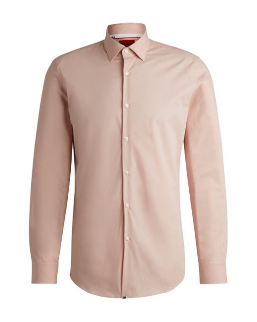 HUGO Slim-Fit Hemd aus bügelleichter Baumwoll-Popeline in Pink für Herren