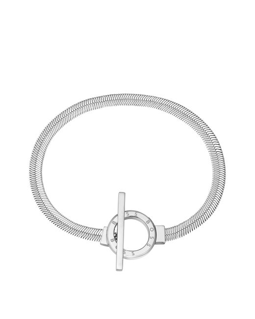 Boss White Armband aus Edelstahl mit Logo-Gravur am Ring
