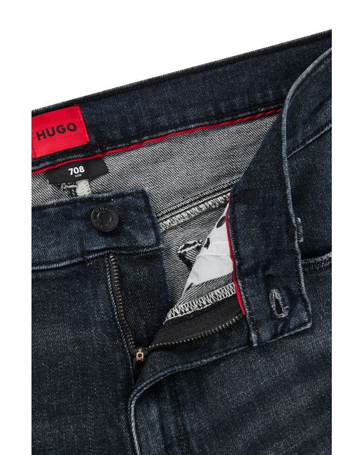 HUGO Blue Slim-fit Jeans In Stretch Denim With Used Effects for men