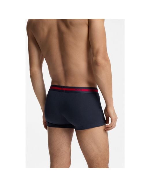 HUGO Blue Three-Pack Of Stretch-Cotton Trunks With Logo Waistbands for men