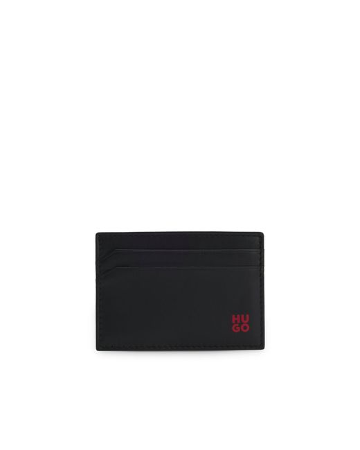 HUGO Black Leather Card Holder With-Foil Stacked Logo for men
