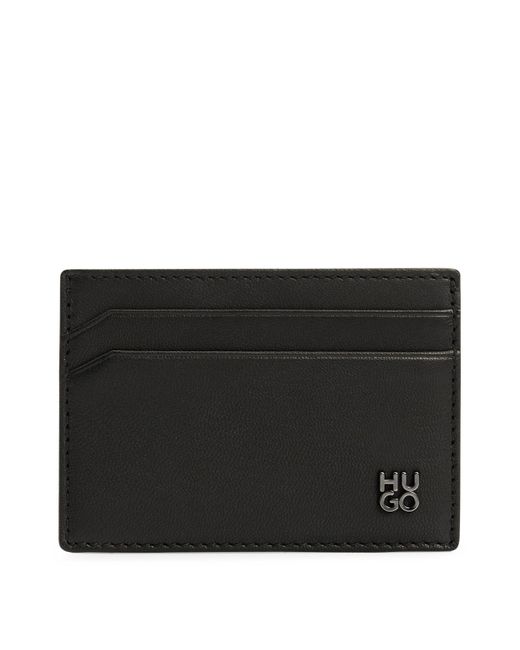 HUGO Leather card holder with stacked logo in Black für Herren