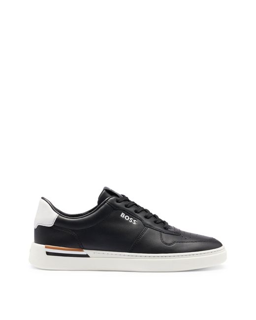 Boss Black Lace-up Sneakers With Preformed Sole And Branded Leather Upper for men