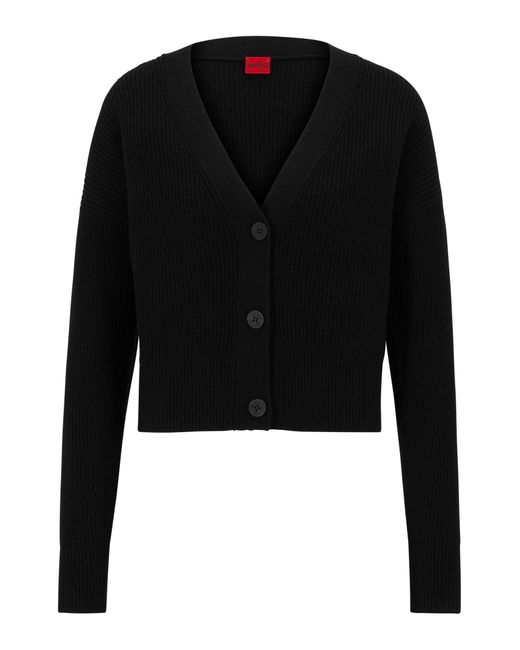 HUGO Cotton Relaxed-fit V-neck Cardigan With Stacked Logo in Black ...