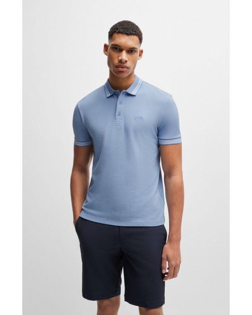 Boss Poloshirt aus Baumwoll-Piqué mit Kontrast-Logo in Blue für Herren