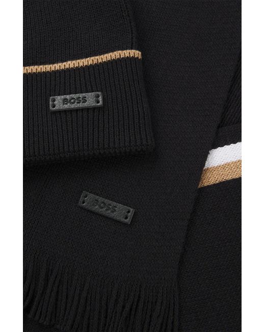 Boss Geschenk-Set Mit Mütze Und Schal Mit Streifen-Details in Black für Herren