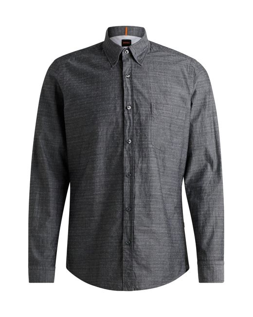 Boss Gray Button-down Regular-fit Shirt In Cotton Dobby for men