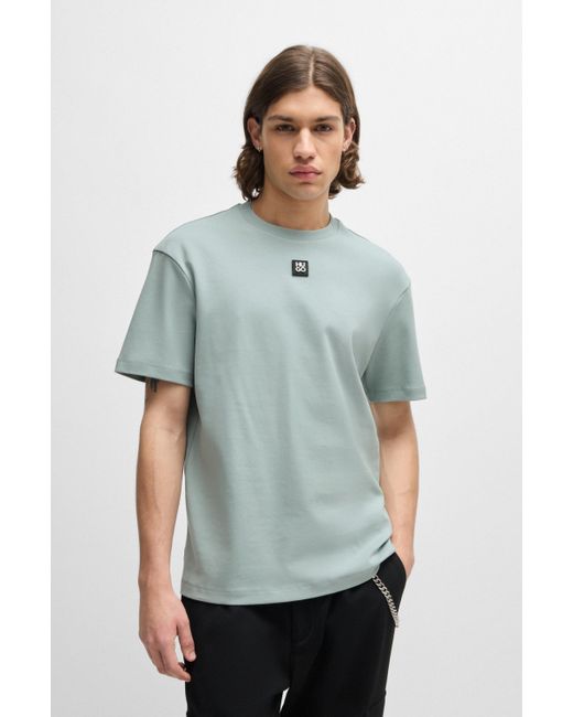 HUGO Green Interlock-cotton Regular-fit T-shirt With Stacked Logo for men