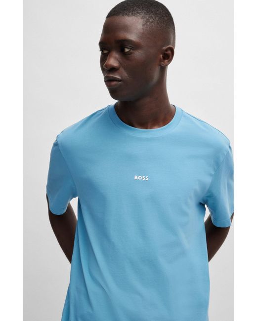 Boss Relaxed-fit T-shirt Van Stretchkatoen Met Logoprint in het Blue voor heren