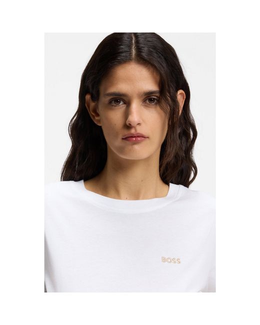 Boss White Cotton T-Shirt With Tonal Chest Logo