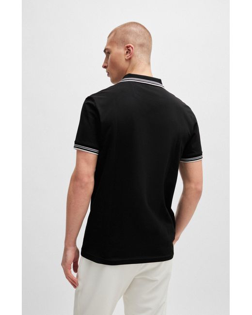 Boss Black Stretch-cotton Slim-fit Polo Shirt With Branding for men