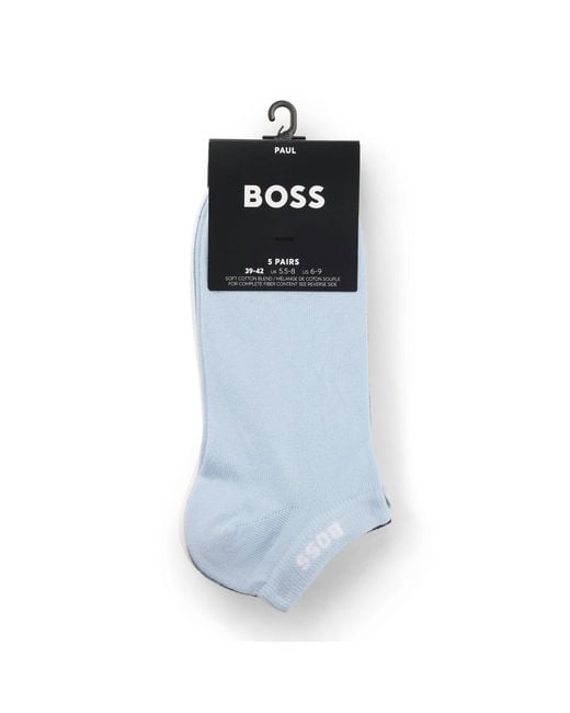 Boss Blue Five-Pack Of Cotton-Blend Ankle Socks With Branding for men