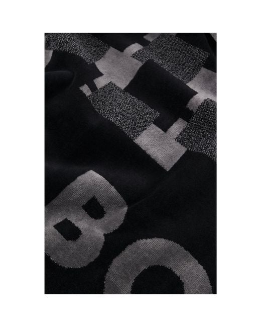 Boss Black Cotton-Velvet Beach Towel With Geometric Jacquard