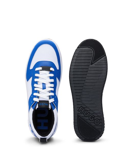 HUGO Blue Mixed-material Trainers With Raised-logo Backtab for men