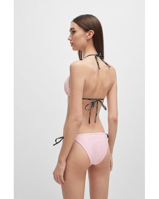 HUGO Pink Branded-strap Triangle Bikini Top With Logo Detail