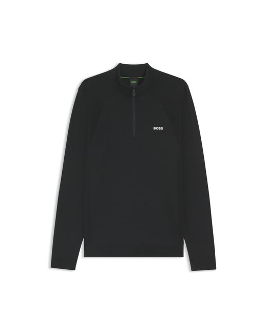 Boss Black Cotton-Blend Sweater With Quarter Zip And Body-Mapping for men