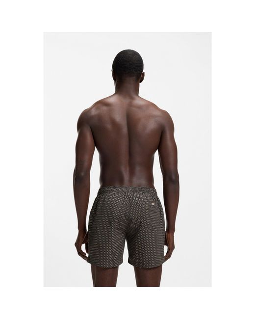 Boss Gray Printed Swim Shorts With Logo Badge for men