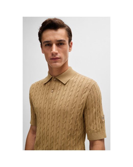 Boss Green Equestrian Knit Polo With Cable Structure for men