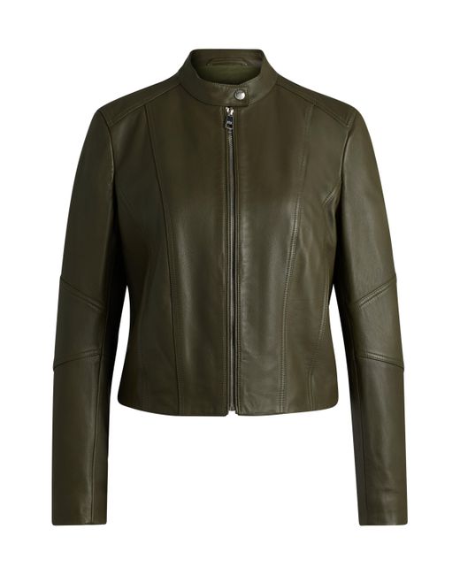 Boss Green Regular-Fit Jacke aus genarbtem Leder