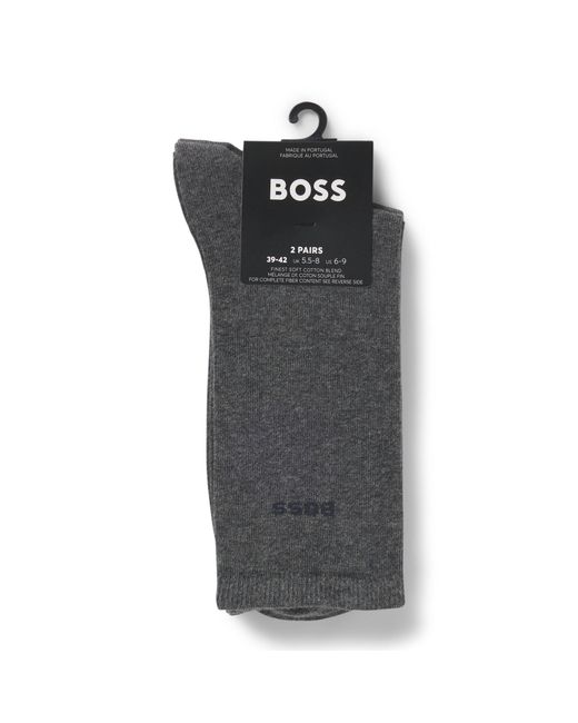 Boss Gray Two-Pack Of Regular-Length Socks With Logos
