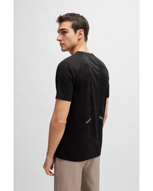 Boss T-shirt Van Hoogwaardige Jacquard Met Decoratief Reflecterend Logo in het Black voor heren