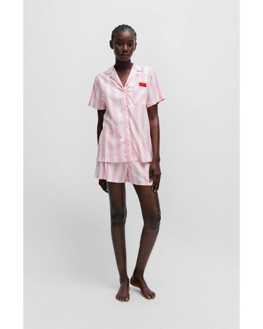 HUGO Pink Patterned Pajama Shorts With Red Logo Label