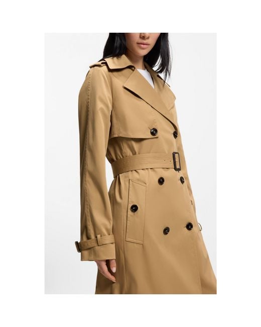Boss Natural Double-Breasted Trench Coat With Buckled Belt