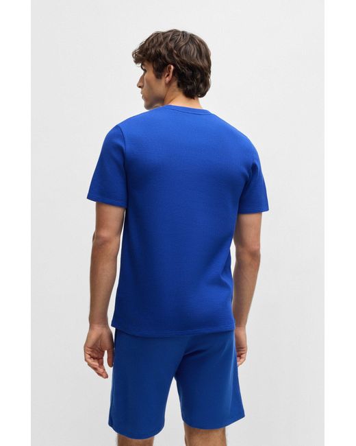 Boss Pyjamashirt Met Wafelstructuur En Logostiksel in het Blue voor heren