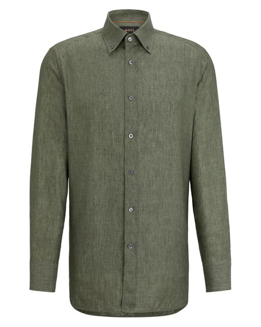 Boss Extra Lang Regular-fit Overhemd Van Linnen in het Green voor heren