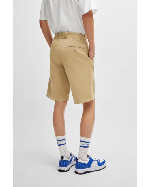 HUGO White Regular-fit Regular-rise Shorts In Cotton Twill for men