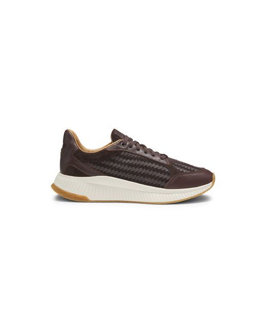 Boss Brown Ttnm Evo Trainers With Woven Uppers And Suede Trims for men