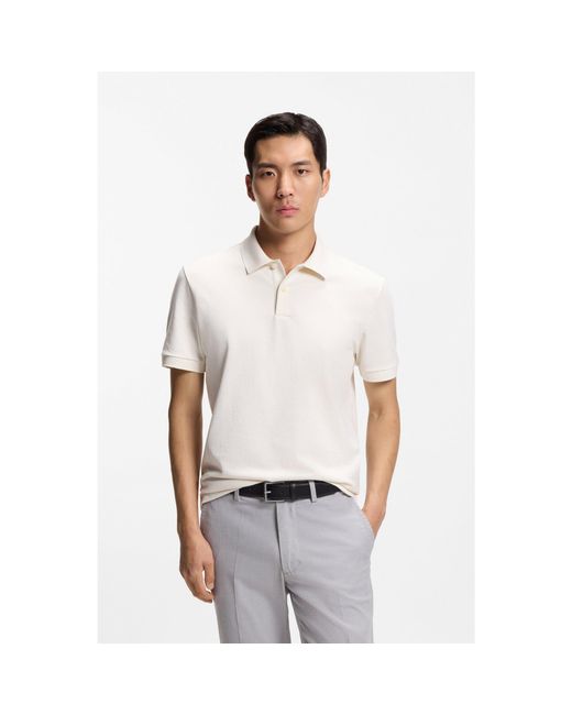 Boss White Cotton Polo Shirt With Bubble Structure for men