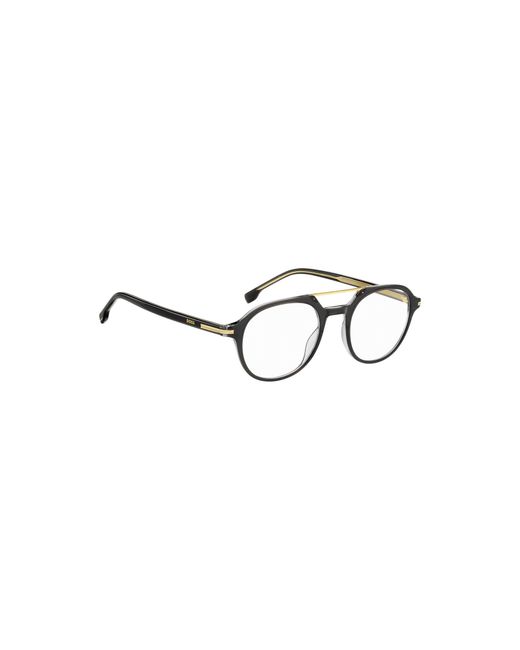 Boss Gray Acetate Optical Frames With-Tone Metal Bridge for men