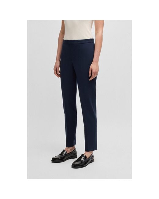 Boss Blue Regular-Fit Trousers With Front Crease