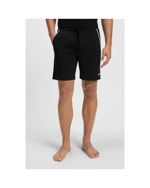 Boss Black Stretch-Cotton Pyjama Shorts With Tape Trims for men