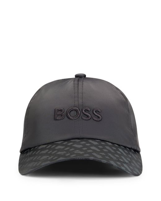 Boss Gray Satin Cap With Embroidered Logo And Monogram Visor for men
